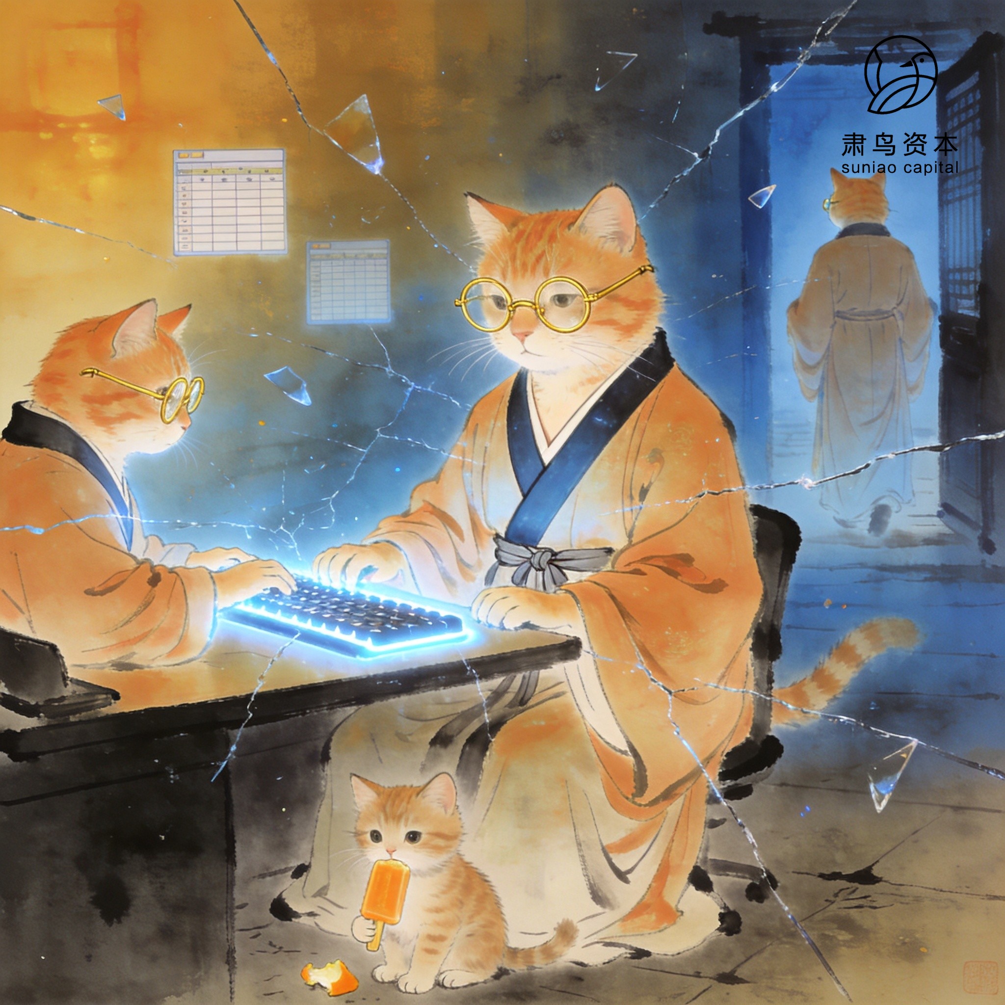 汉服橘猫插画
