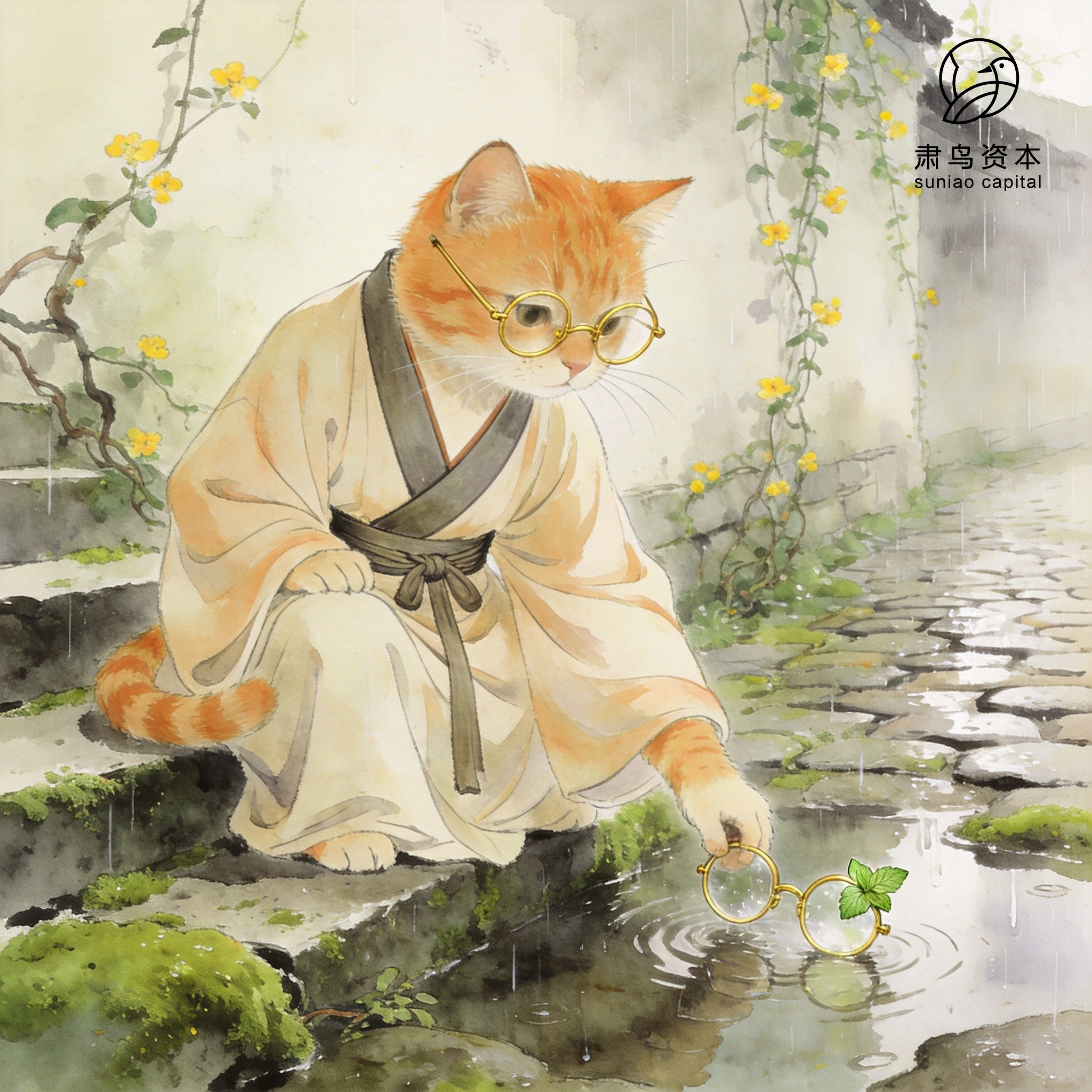 汉服橘猫插画