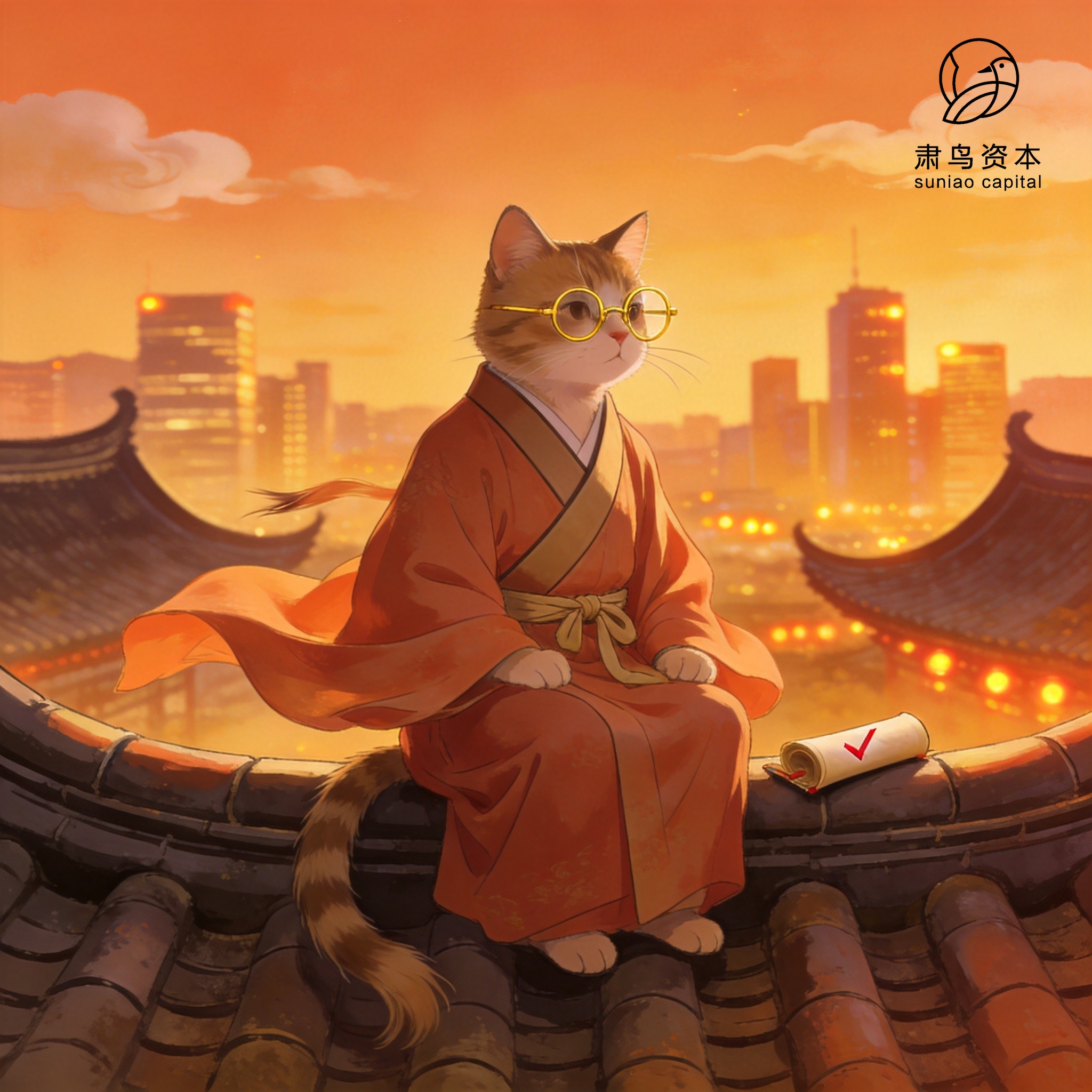 汉服橘猫插画