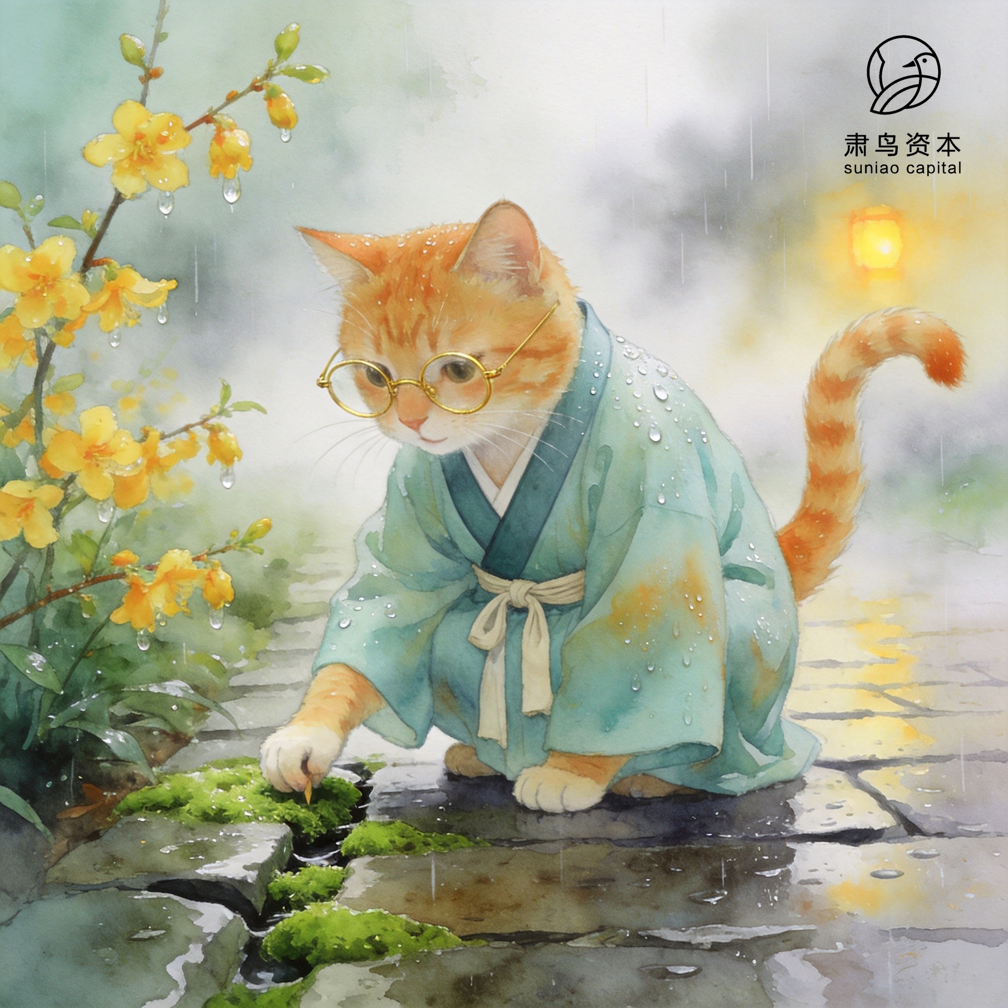 汉服橘猫插画