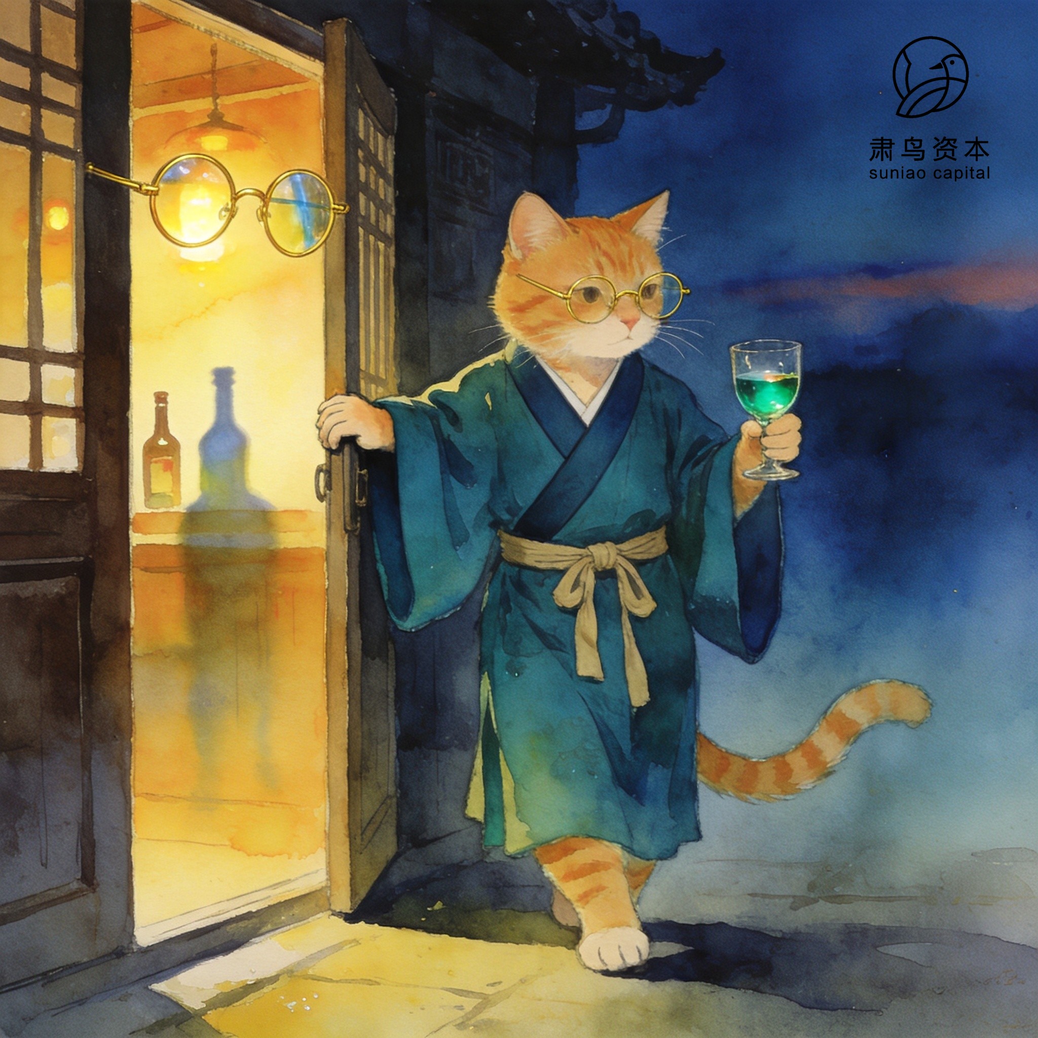 汉服橘猫插画