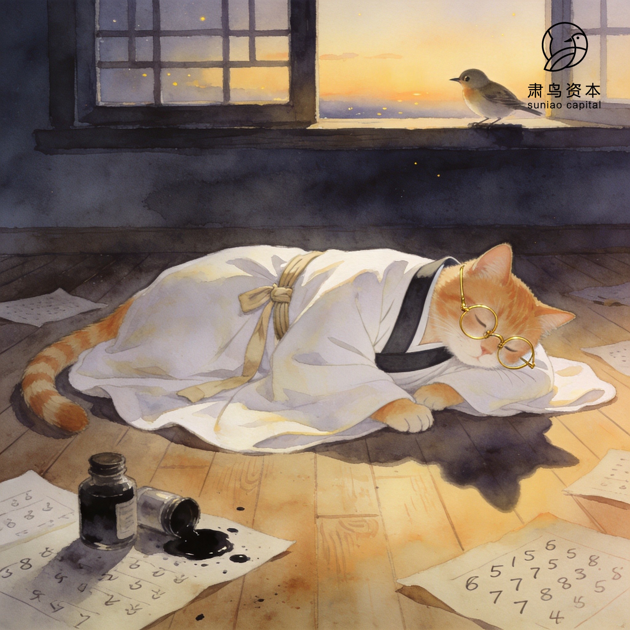 汉服橘猫插画