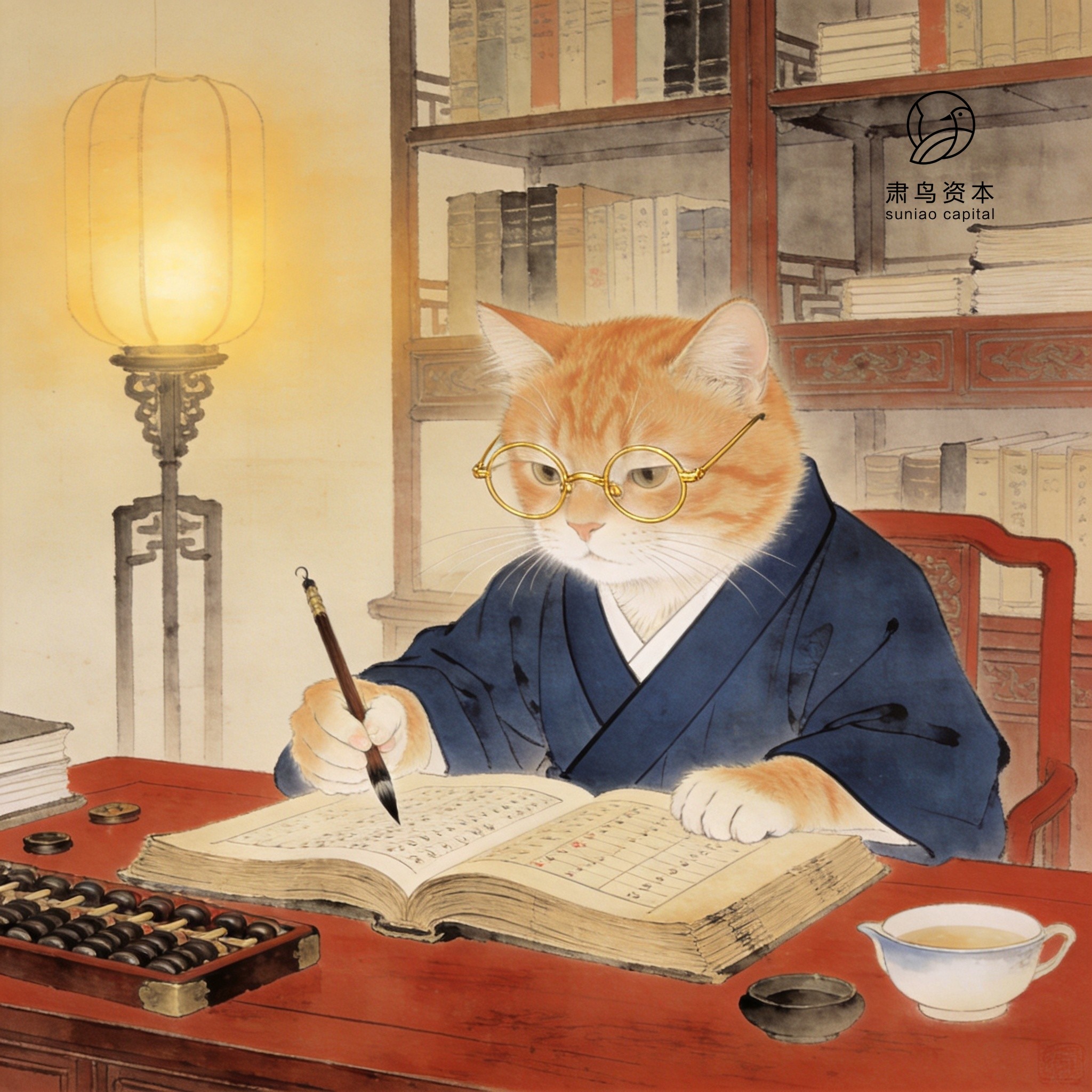 汉服橘猫插画